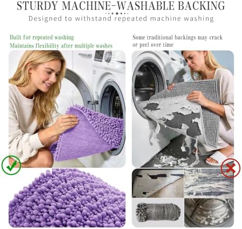 Yimobra Bathroom Rugs Non Slip Washable - Ultra Soft Absorbent Chenille Bath Mat, Quick Dry Shaggy Floor Carpet for Tub Shower, Lavender Home Decor Accessories, 24x17 Inch - Image 5
