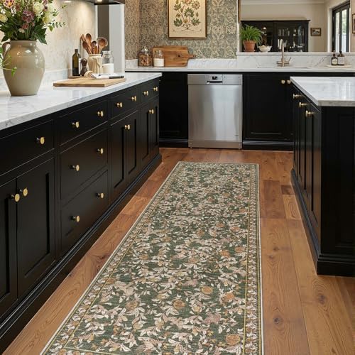 jinchan 3x10 Runner Rug Floral Vintage Washable Area Rug, Green - Image 4