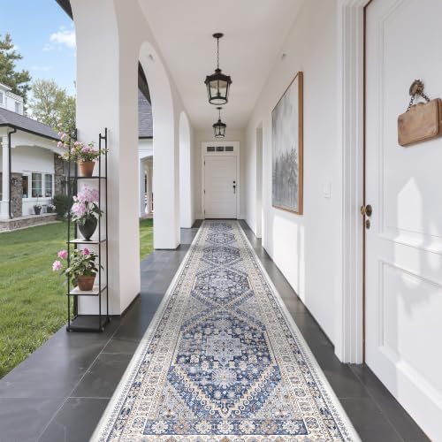 zesthome 3x14 Runner Rug Non Slip,Washable Hallway Runner Rug,Blue - Image 5