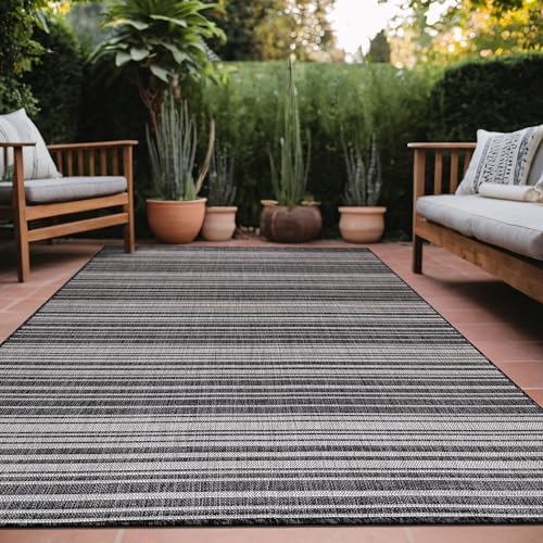 Luul Home Stripe Outdoor Rug 6x9 Washable Outside Carpet for Indoor Patio Porch Waterproof Easy Cleaning Non Shedding Area Rugs Dark Gray 6 x 9 by Unknown