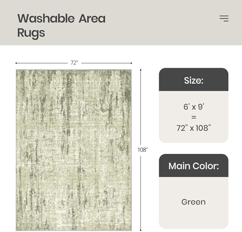 Valenrug 6x9 Area Rugs, Abstract Large Washable Rugs for Living Room, Green - Image 2