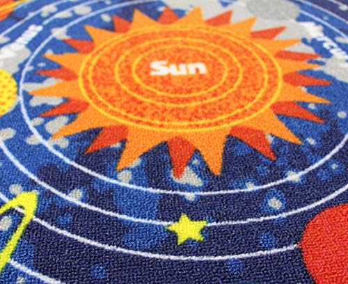 Blue Solar System Kids Area Rug Educational Learning Carpet Fun Rug Children Area Rug for Playroom & Nursery (79" Round, Round Solar) - Image 5