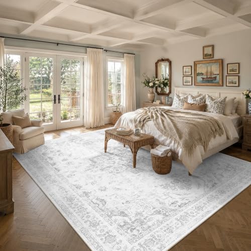10x14 Washable Living Room Area Rug Soft Medallion Gray Large Carpet - Image 2