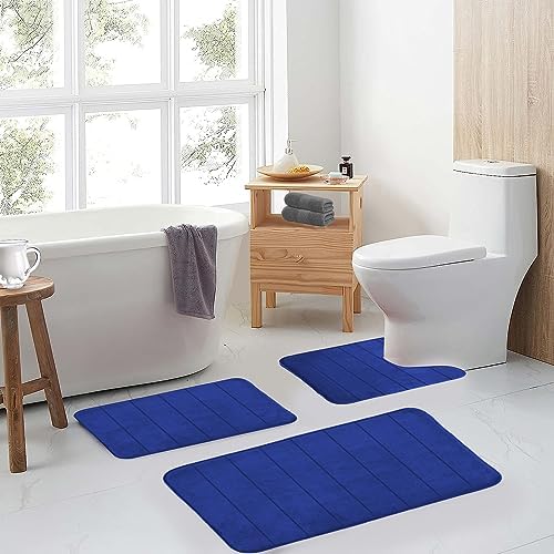 RUN HELIX Memory Foam Bath Mat Rug Set 3 Piece, Ultra Soft Non Slip and Absorbent Bathroom Rug, Machine Wash Dry, Comfortable, Thick Bath Rug Carpet for Bathroom Floor, Tub and Shower, Navy - Image 2