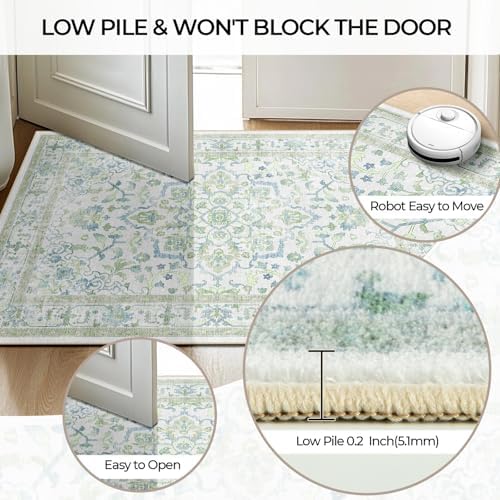 CAPALOCA Square 6ft Washable Nursery Girls Low Pile Area Rug Green Blue - Image 5