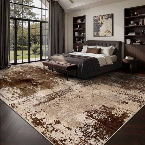 10x14 Area Rugs - Modern Abstract Washable Rug, Ultra Soft Non Slip Low Pile Large Brown Rugs for Living Room, Floor Carpet for Bedroom Dining Room Office Laundry Nursery Home - Image 4