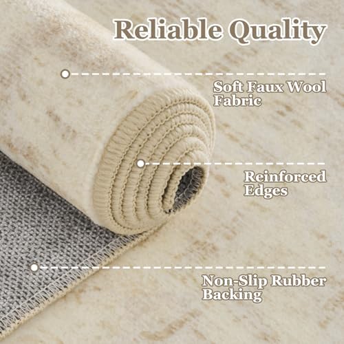 Beige 4x6 Throw Rugs for Entryway, Washable Neutral Rug with Rubber Backing for Living Room Bedroom, Vintage Medallion Distressed Area Rug for Kitchen/Bathroom/Dorm/Home Office - Image 6