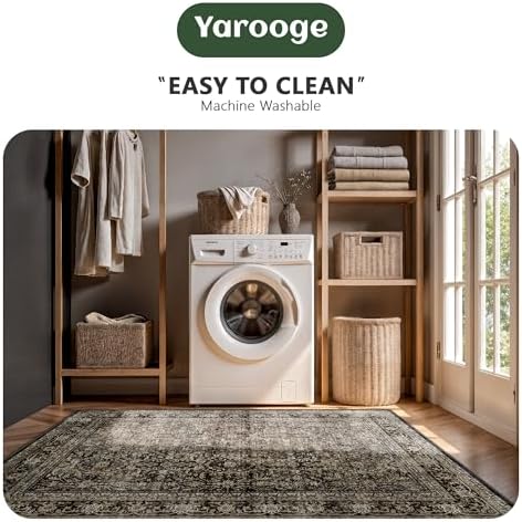 8x10 Area Rugs for Living Room - Washable Vintage Retro Large Rug, Soft Ultra Thin Non Slip Low Pile Traditional Distressed Boho Carpet for Bedroom Dining Room Home Office, Brown - Image 6