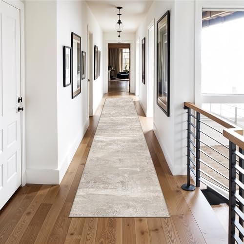 YOUFORTONG 2x9 Runner Rug Washable - Modern Abstract Non Slip Hallway Entryway Carpet Low Plie Stain Resistant Rugs for Bedroom Indoor Soft Home Decor Thin Floor Mat for Bathroom 2x9 Beige - Image 2