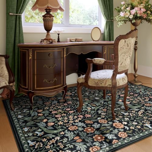 Moynesa Black Vintage Floral Rug, 5x7 Washable Area Rugs for Living Room - Image 6