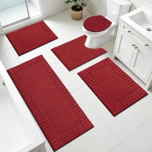 Pauwer Bathroom Rugs Set 5 Piece, Microfiber Bath Mat Set, Red by Pauwer