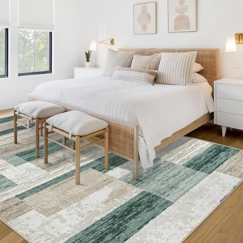 Area Rug Living Room Rugs 5x7 - Large Soft Boho Geometric Rugs, Non-Slip Foldable Washable Area Rug Non Shedding Morden Indoor Floor Carpet for Living Bedroom Office Dining Room (Green,5'x7') - Image 4
