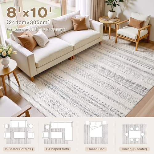 kakania Washable 8x10 Area Rug for Living Room: Boho Geometry Home Decor - Image 2