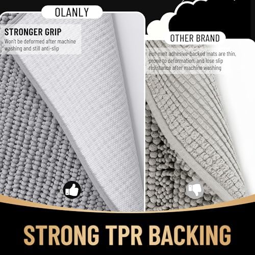 OLANLY Thick Chenille Bathroom Runner Rugs 47x20, Absorbent Bath Mat, Grey - Image 5