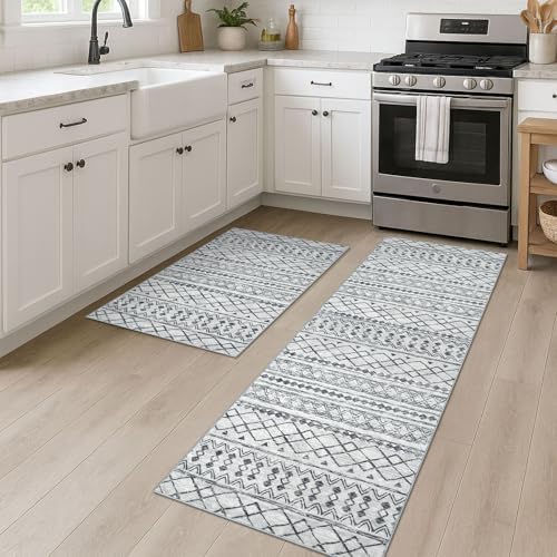 KUTA Moroccan Boho Geometric Rugs Sets of 2PCS 2x3 and 2x6 Grey by KUTA