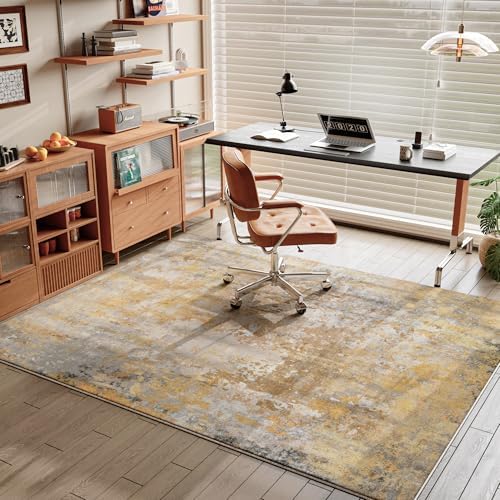 Beige Gold Washable Rug 6x9 Area Rugs for Living Room Bedroom Carpet, Indoor Vintage Abstract Boho Large Rug Non Slip Faux Wool Rugs for Dorm, Dining Room Table, Nursery, Kids Playroom - Image 3