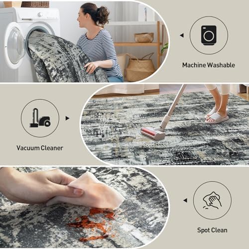 4x6 Area Rugs for Living Room: Washable Abstract Black Grey Gold Carpet - Image 4