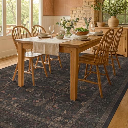 9x12 Botanical Big Rugs for Living Room, Machine Washable Soft Flower Area Rugs for Bedroom, 9 by 12 Dining Room Rugs for Under Table Non Slip (Dark Brown & Olive) - Image 6