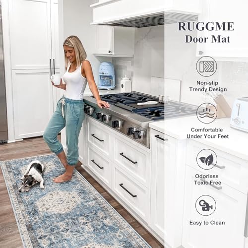 RUUGME Washable Runner Rug 2x7 - Vintage Kitchen Area Rug Stain Resistant Rugs for Living Room Bedroom Laundry Room Mat Distressed Rug Hallway Floor Carpet Runner for Bathroom 2'x7' Aqua Blue - Image 7