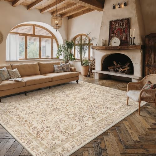 PureCozy 8x10 Brown Floral Area Rug Vintage Farmhouse Style - Image 3