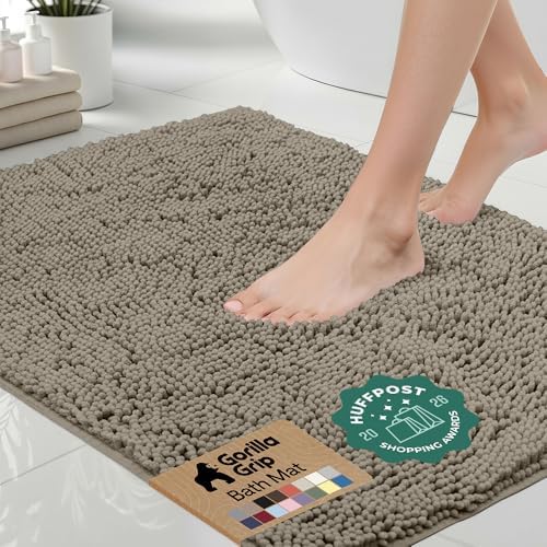 GORILLA GRIP Bath Rug Mat for Bathroom, Absorbent Chenille, 30x20 Latte by GorillaGrip