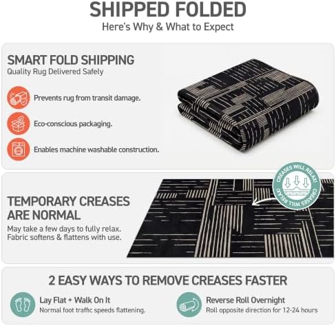 Rugshop Block Stripe Machine Washable Non-Slip Area Rug, 3' x 5' Black - Image 5