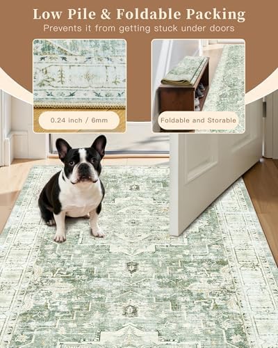 Madane Hallway Runner Rug 2x8 Washable Kitchen Rugs Non-Slip, Green/Ivory - Image 6
