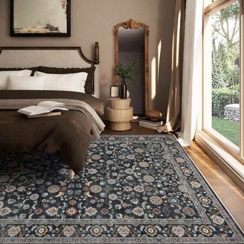 Washable Area Rugs for Living Room: 6x9 Bedroom Rug Vintage Boho Area Rug Stain Resistant Non Slip Low Pile Lightweight Soft Carpets for Living Room Dining Room Kitchen Nursery Kids Room Farmhouse - Image 3