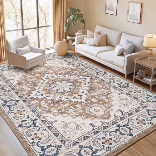 Lofus 9x12 Area Rugs for Living Room Bedroom, Soft Boho Carpet Floral Brown - Image 3