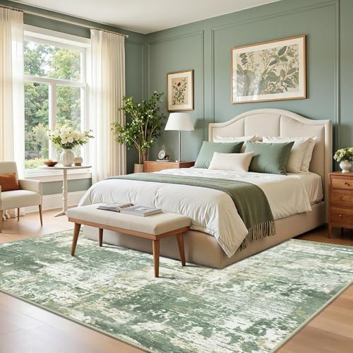 RELEANY Washable 6'x8' Abstract Area Rug for Living Room Light Green - Image 3