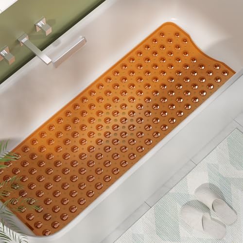 AmazerBath Shower Mat Non Slip 40 x 16 Inches, Shower Stall Mats with Suction Cups and Drain Holes, Non Slip Bath Mat for Tub for Elderly & Kids, Clear Brown - Image 2