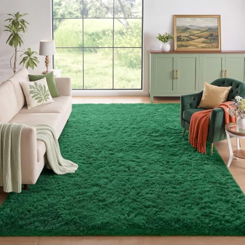 Amdrebio Dark Green Fluffy Fuzzy Area Rug 4x6 for Bedroom Living Room Dorm by Amdrebio