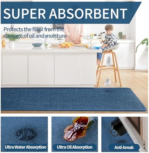 YDKGL Kitchen Rugs Kitchen Mats for Floor Non Slip Washable Blue 17"x47" - Image 5