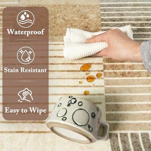 Large 3x5 Entryway Rug, Non Slip Washable Kitchen Rugs Neutral Beige - Image 6