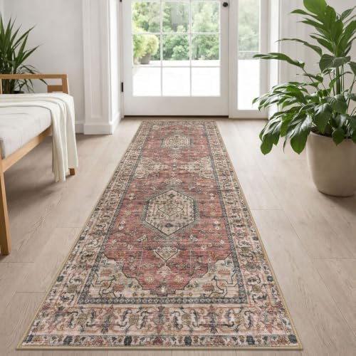 KUTA Vintage Washable Runner Rug 2x5 Runners Terracotta 5ft Hallway Rug by KUTA