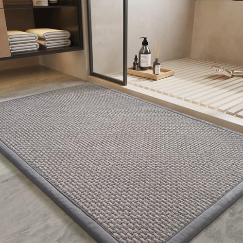 PADOOR-Bath Mat-Super Absorbent Chenille Bathroom Mats-Rubber Backed Bath Mats for Bathroom Non Slip, Easy Clean Bathroom Rugs Front of Bathtub,Shower Room,Sink-24×36, Grey&Beige by PADOOR