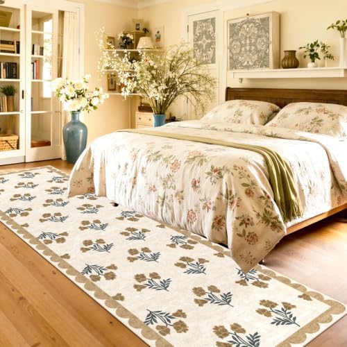 Non Slip Washable Hallway Runner Rug - 2.6x12 Extra Long Beige Kitchen Runner Rug Soft Boho Runners for Hallways Vintage Floral Scalloped Area Rug for Bedroom Entryway Foyer Stair Runner Decor - Image 4