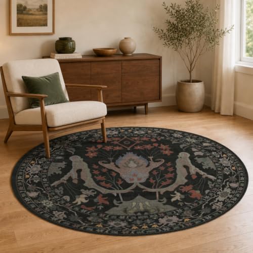 Area Rug for Living Room 5 Round Washable Floral Rug by Unknown