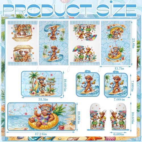 Fourluoo 10 Pcs Summer Highland Cow Kitchen Decor Set - Image 3