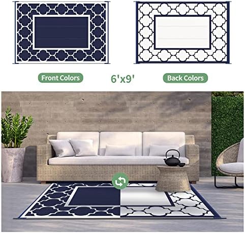 GENIMO Outdoor Rug, Waterproof Plastic Rugs for Patio, 6'x9' Blue White - Image 4