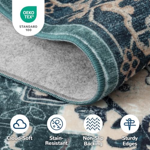Lessymo Washable Area Rug 5x7 Living Room, Super-Soft Bedroom Rugs Green - Image 3