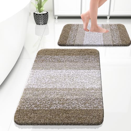 OLANLY Micorfiber Bathroom Rug Set 2 Piece, Soft Absorbent Bath Mats, Coffe by OLANLY