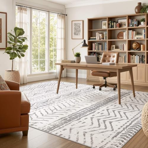 Nakagishi Boho 5x7 Area Rug Living Room Rugs Machine Washable Grey White - Image 5
