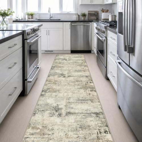 3x14 Washable Runner Rug：Modern Abstract Soft Carpet Ash Brown - Image 5