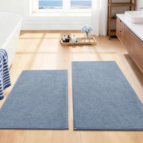 YIHOUSE Navy Blue Bathroom Rugs Sets 2 Piece, Quick Dry Thin Bath Mat, Non Slip Absorbent Machine Washable, Bath Rugs for Bathtub Sink Home Decor (17"x24" + 17"x32") by YIHOUSE