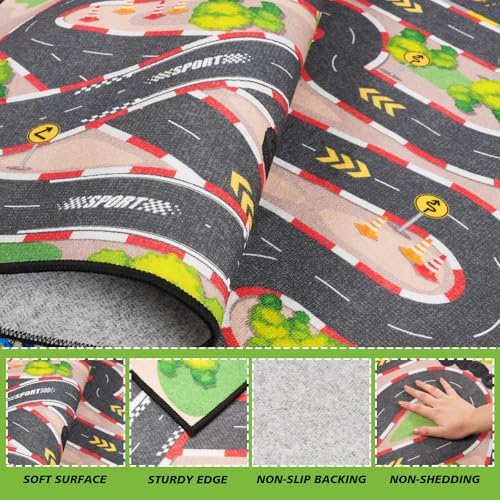 Kids Car Road Play Rug, 4x6 ft Race Track Rug Play Mat - Image 3
