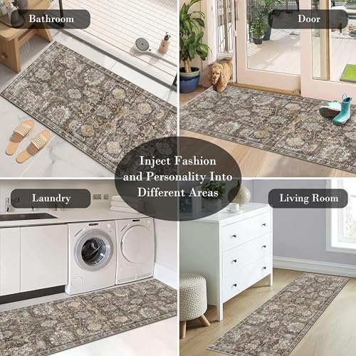 RUGSURE Washable Area Rugs - Perfect for Living Room, Bedroom, Kids Room, Nursery - Stain & Water Resistant Non-Slip, Pet & Child Friendly, Vintage Tribal Area Rugs (Ivory, 2'6'' x 8') - Image 6