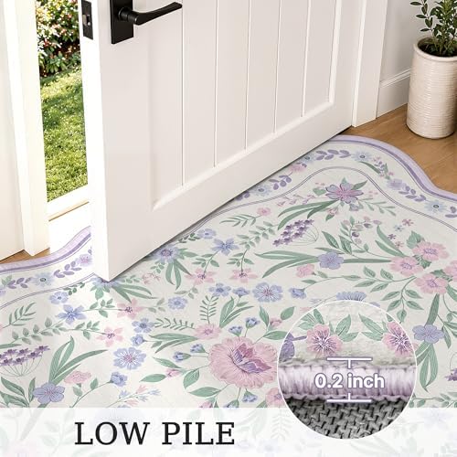 Scalloped Floral Rug 6x9, Purple Lavender Washable Non Slip Area Rug for Girls Bedroom, Soft Low Pile Cottagecore Rug for Nursery, Dorm, Bedroom - Image 6