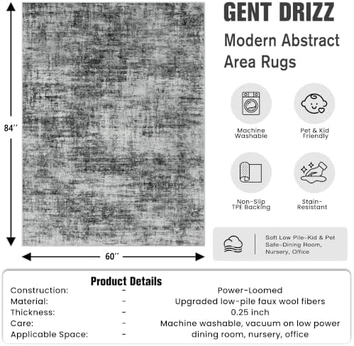 5x7 Area Rugs for Living Room: Washable Abstract Black Bedroom Carpet - Image 2