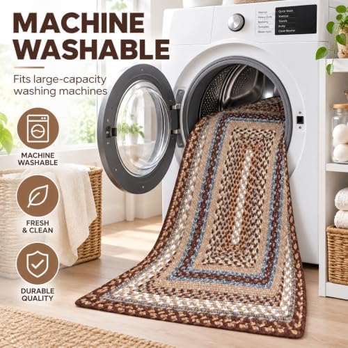 Super Area Rugs 5X8ft Farmhouse Braided Rug - Natural Soft Cotton Carpet for Living Room - Primitive Country Woven Rug - Brown/Slate Gray/Ivory - Image 6